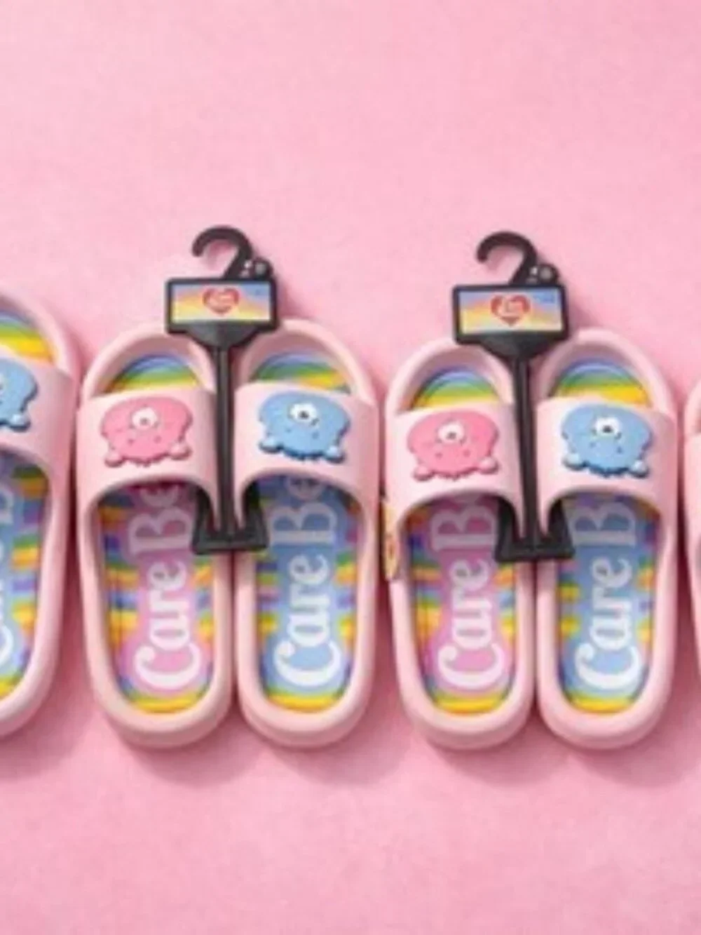 Care Bears Slide Sandals Pink Rainbow Slip-On Cushioned Non-Slip Size 6 - Picture 2 of 2